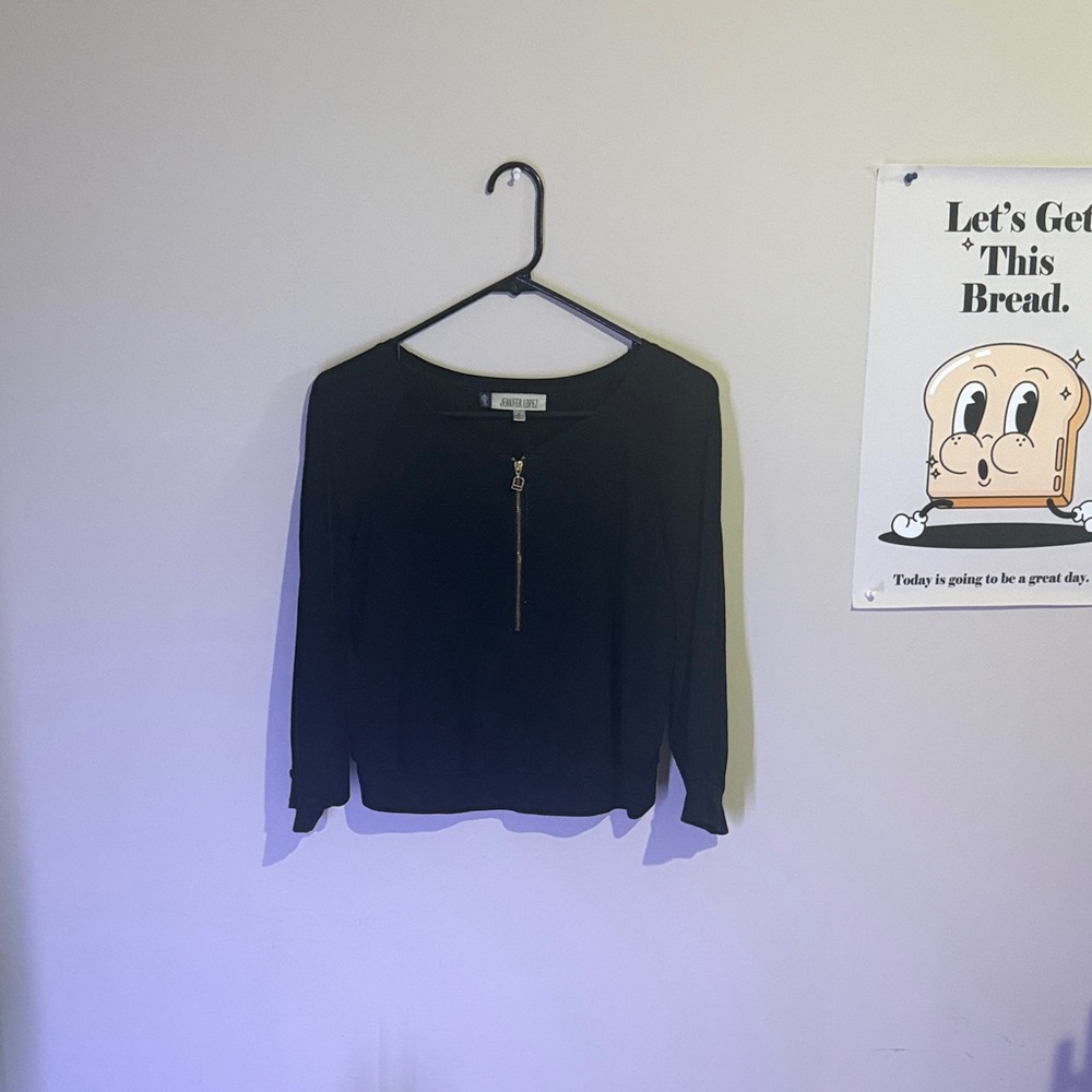 Jennifer Lopez Black Zip-Front Blouse